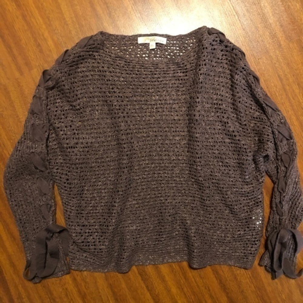 Rewind Sweater Xl Womens Purple Open Knit Lace Up Long‎ Sleeve Acrylic A12